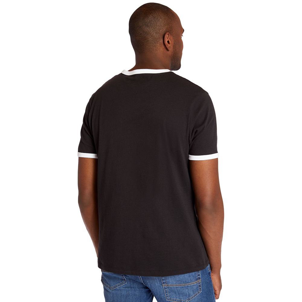 Timberland Mens T-Shirts TBL® Linear Logo Ringer - Black - India GU3825791